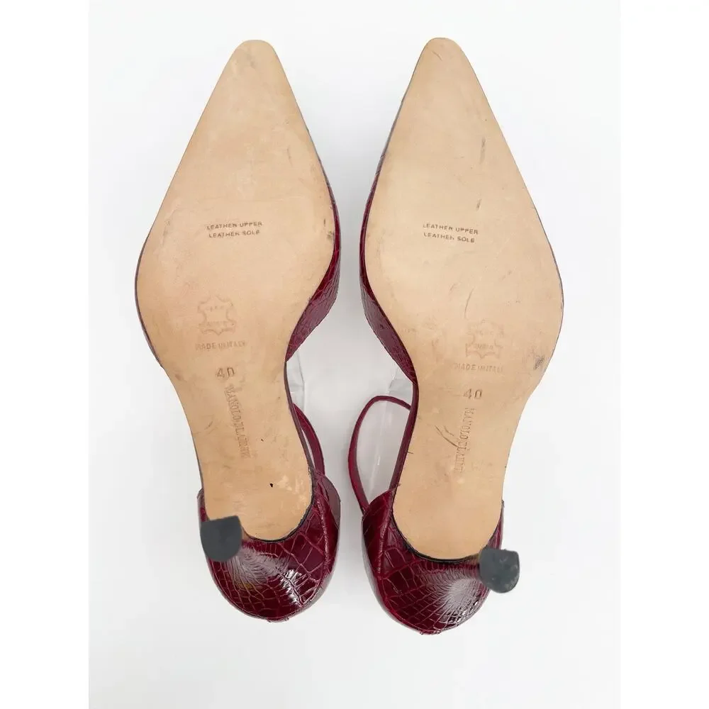 Manolo Blahnik Vintage Burgundy Exotic Alligator Leather Ankle Strap Heels IT 40
